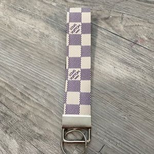 L V Inspired Keychain/Wristlet-White/Blue